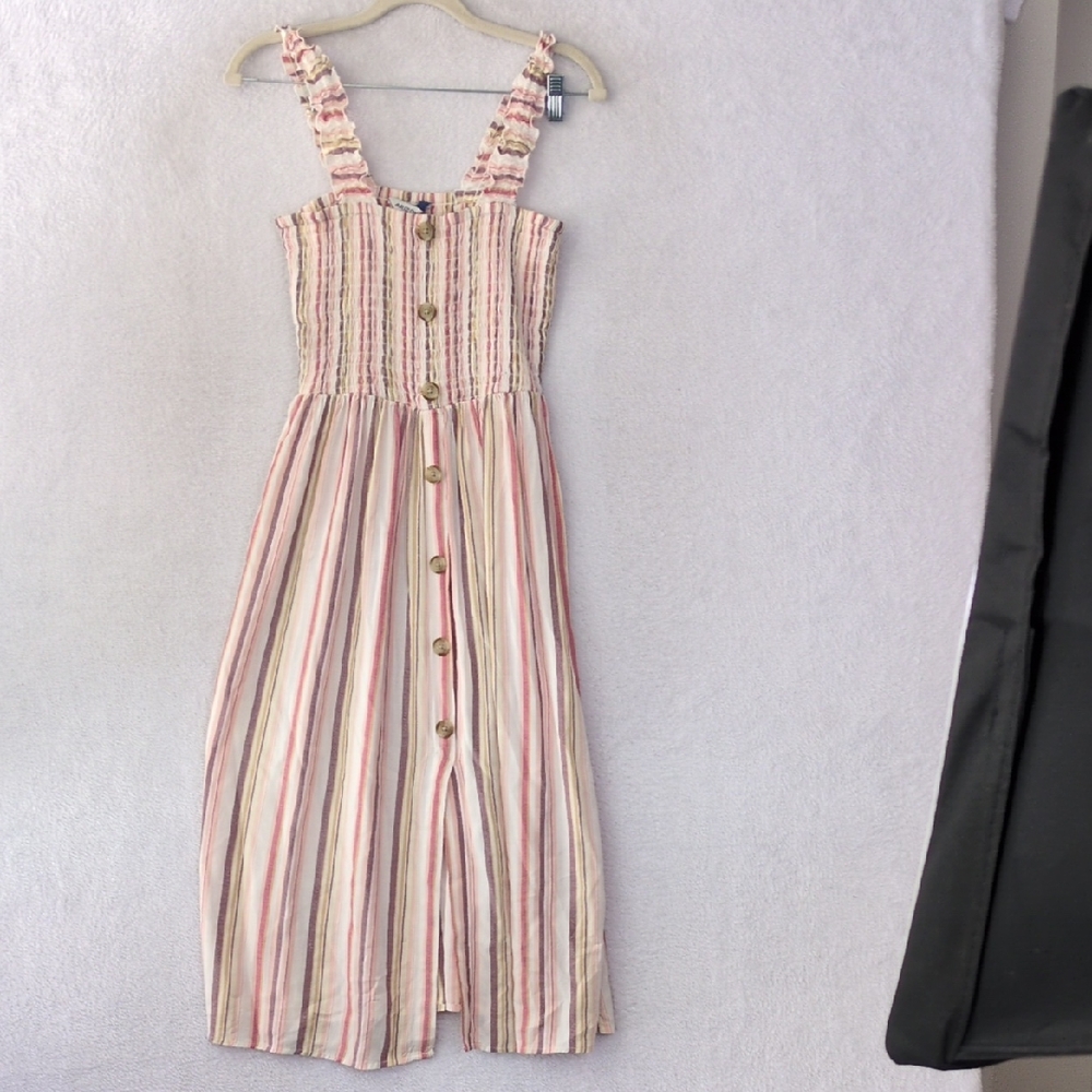Arizona Jean Womens Pastel Smocked Sleeveless Light Academia Dress Size S